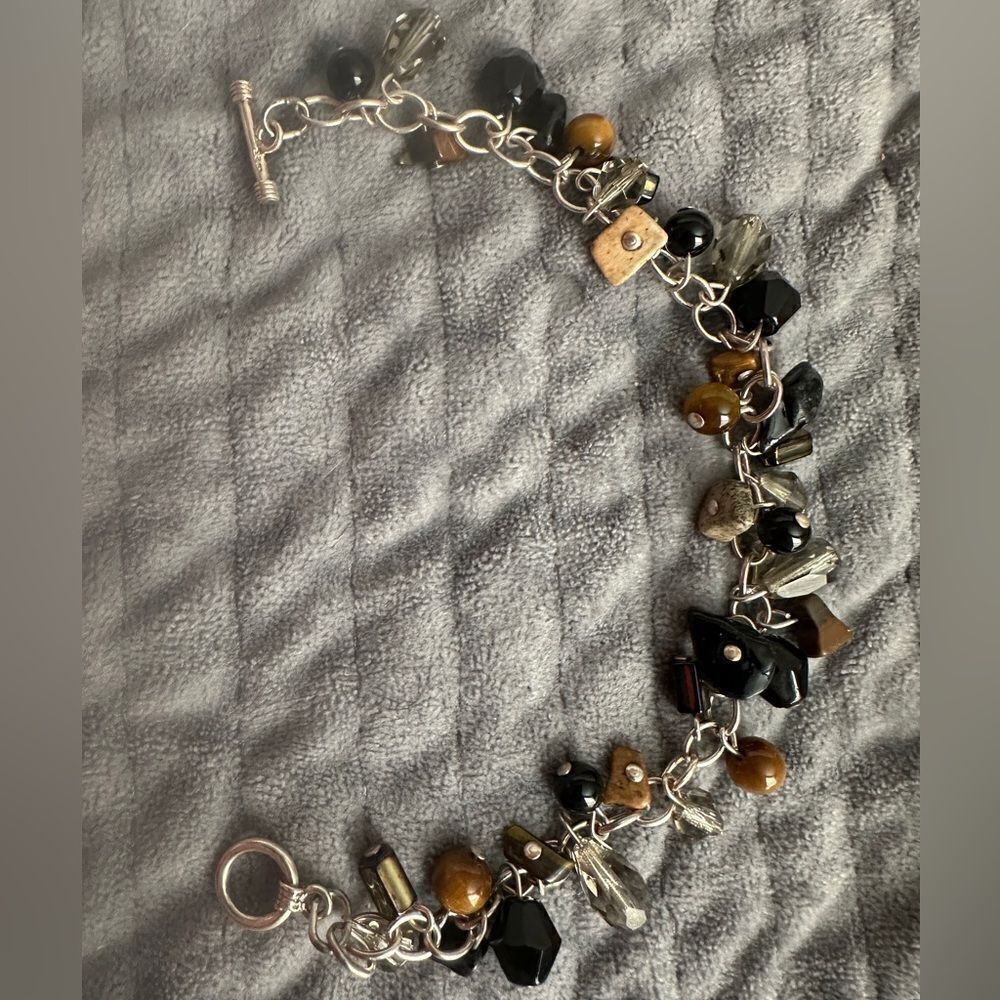 Sterling Silver Charm Bracelet with Genuine Gemstones - Unique Handmade Piece - Picture 6 of 17